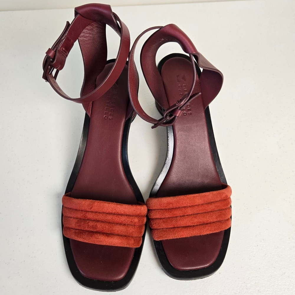 Mercedes Castillo Hiru Ankle Strap Block Heel Leather Sandals US 6.5/ EU 36.5